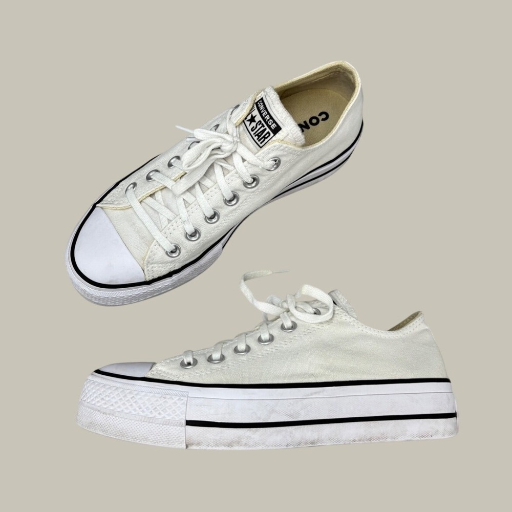Converse Chuck Taylor All Star Platform Shoes White Canvas Lace Up Women's 7